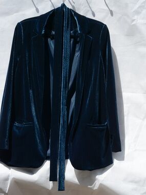 Teal Blue Velvet Blazer Jacket SZ 10